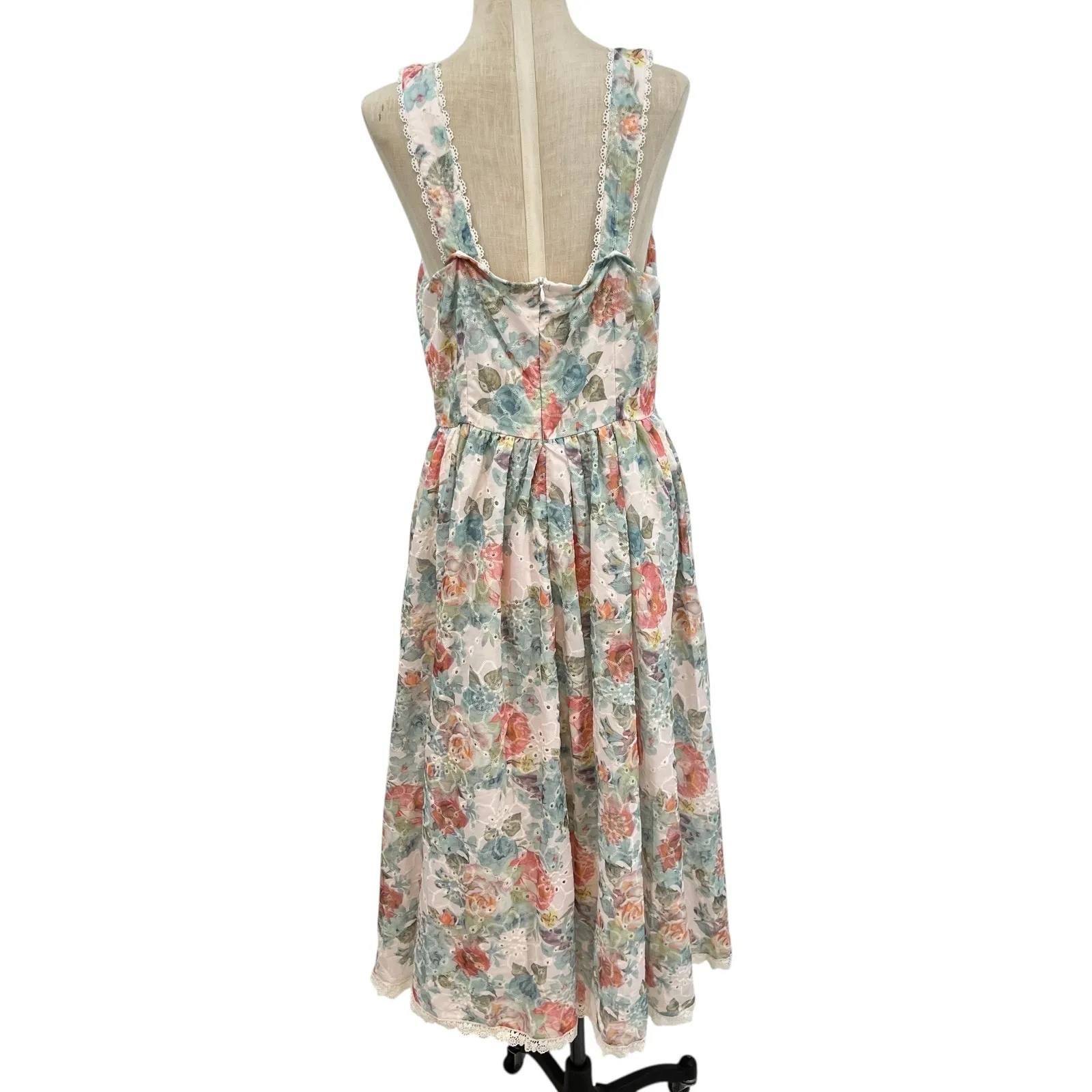 Ivy City Co Penny Tank Midi‎ Dress Floral Print Eyelet Multicolor Size US 8 Blue - Image 9