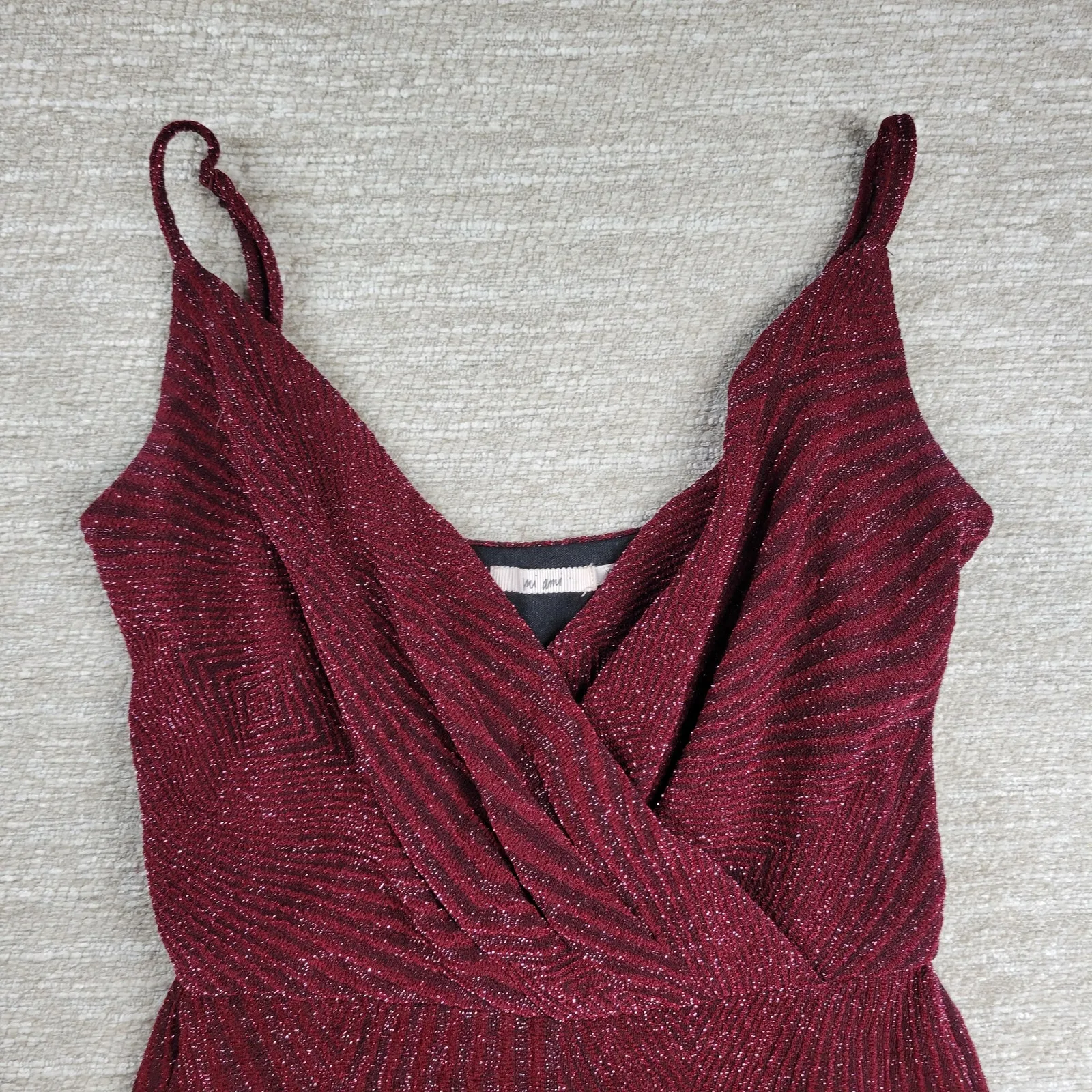 Mi Ami Glitter Jumpsuit Womens XXS Red Faux Wrap Wide Leg Holiday New Year Party - Image 13