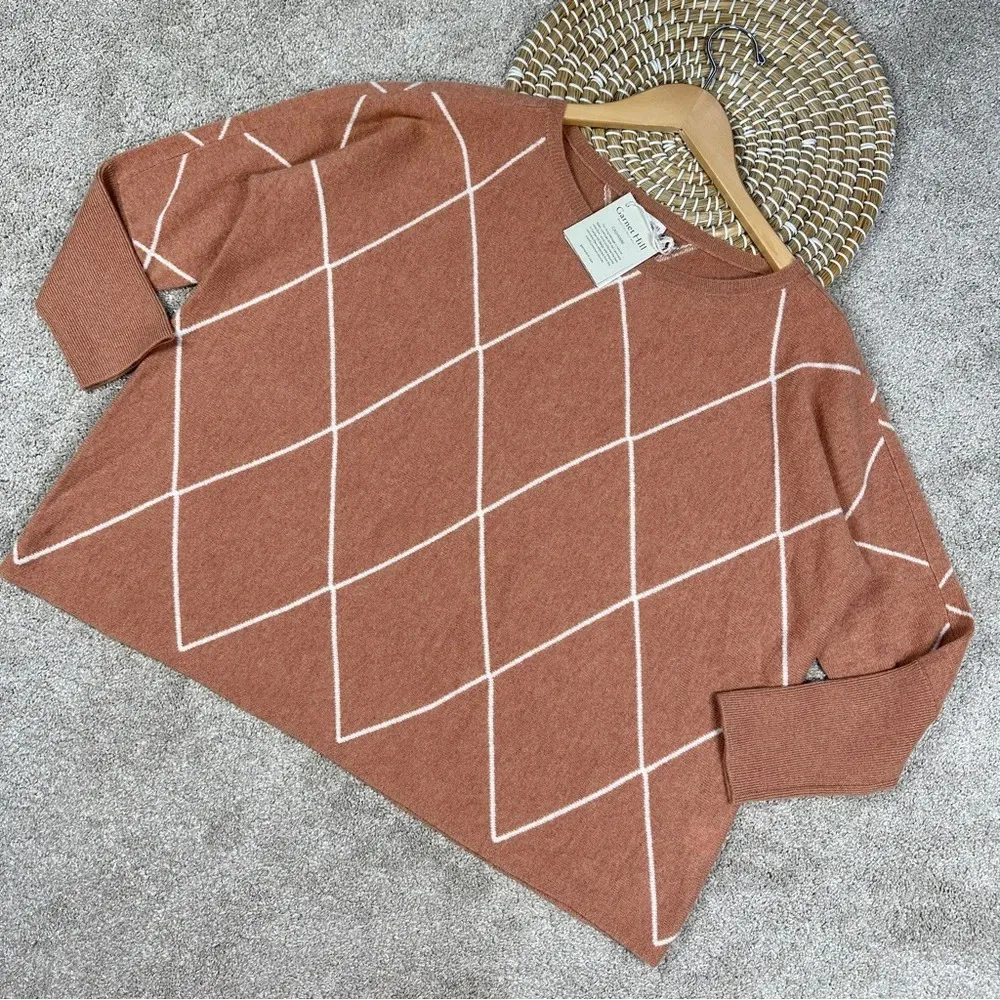 NWT Garnet Hill Essential 100% Cashmere Cropped Sweater in Rouge Diamond Geo M - Image 2