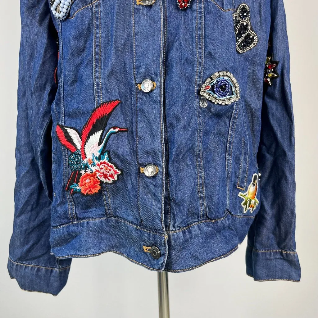 NWOT Johnny Was Ziva Denim Jacket Embroidered Beaded Blue Shirt Size M - Image 4
