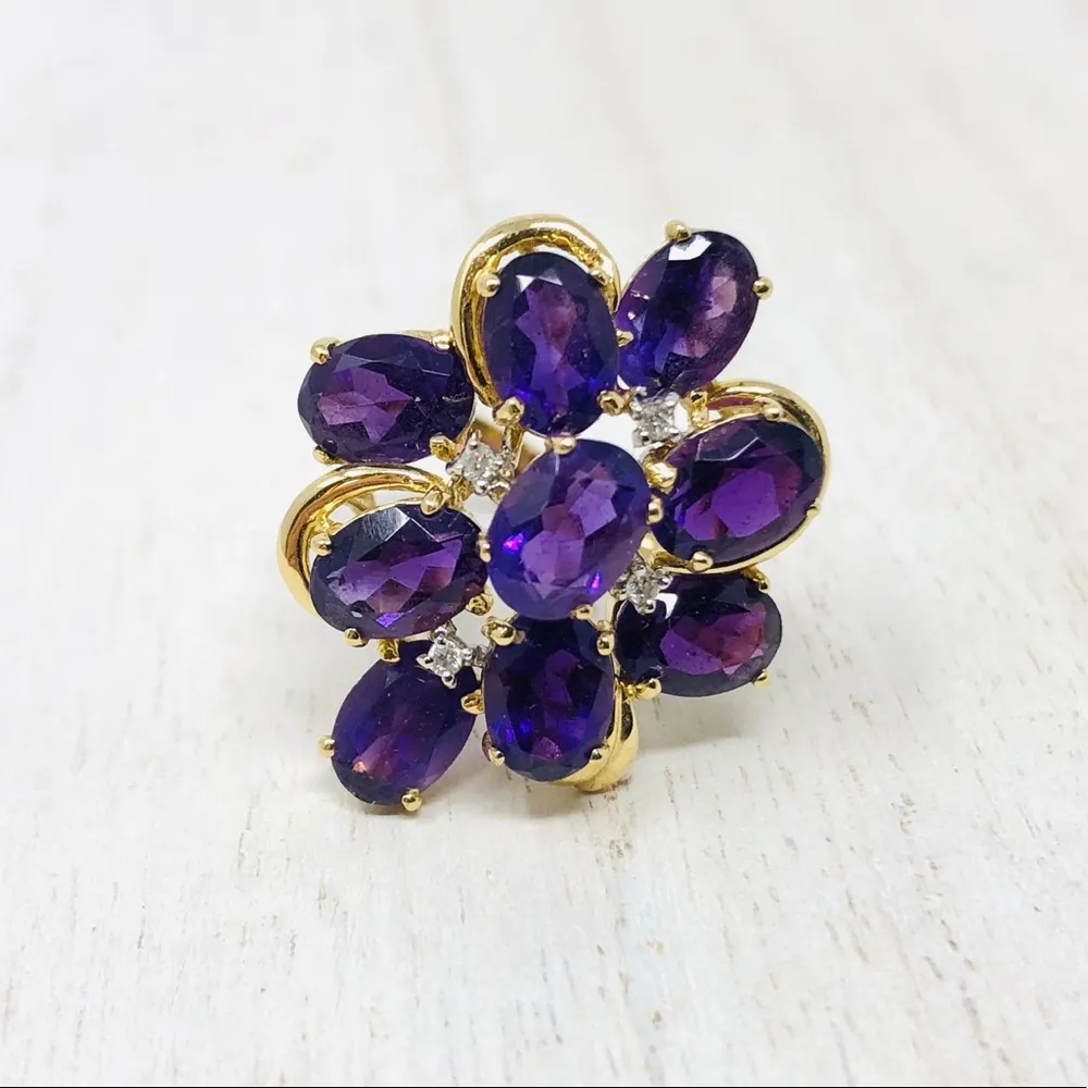 14K Amethyst, Diamonds cocktail ring - Image 3