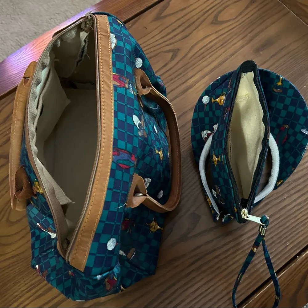 Naturalizer Green and Brown Tote Bag Set with Leather Handles Golf Theme 3 pcs - Image 3