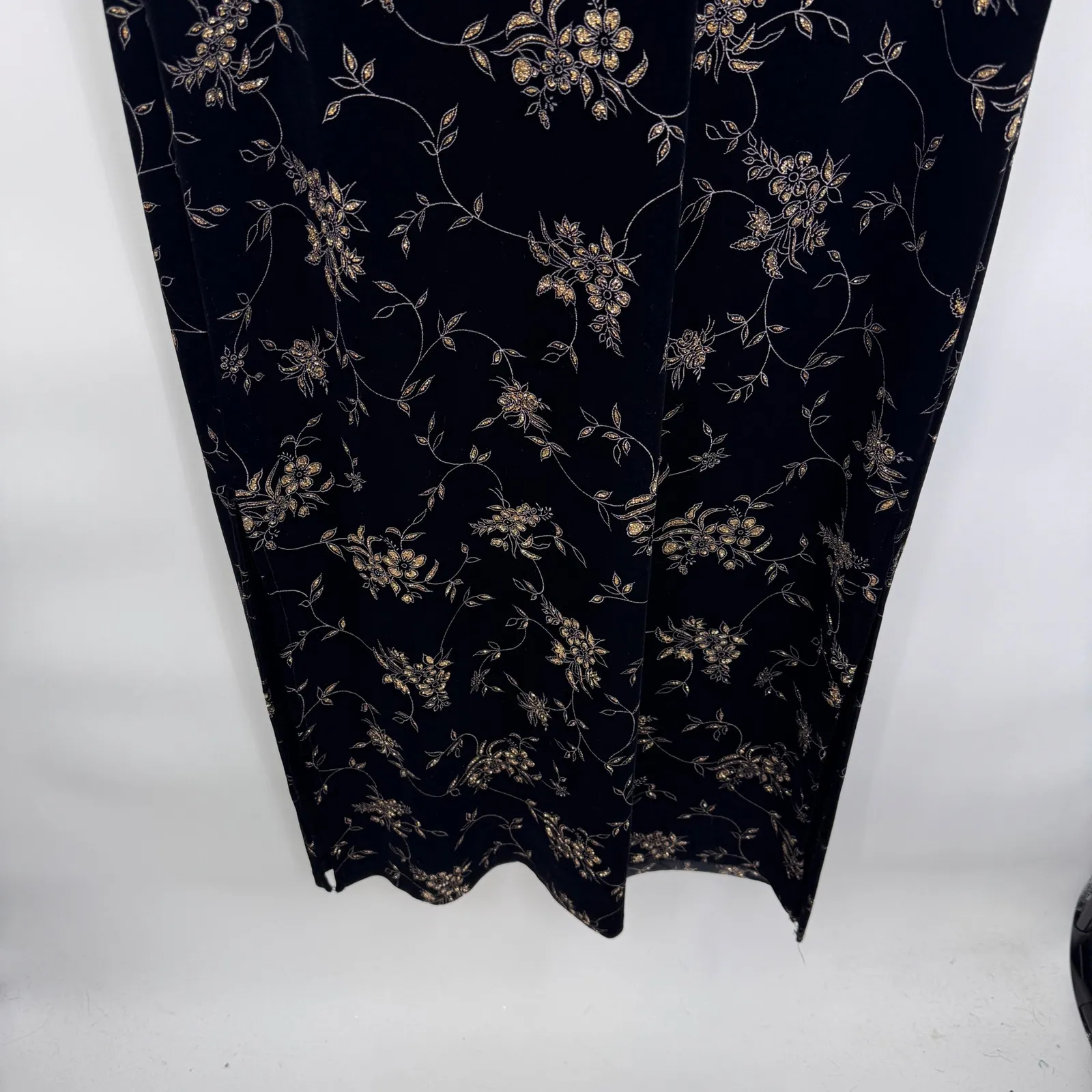 Vintage Y2K Whimsigoth Sheri Martin Velvet Fairy Witchy Dress Floral Embossed 12 Black - Image 3