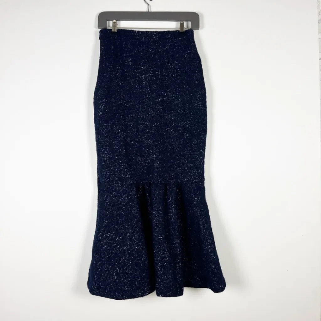 Jeune Otte Margo Wool Boucle Stretch Knit Fit Flare Mermaid Midi Skirt Blue 4 - Image 4