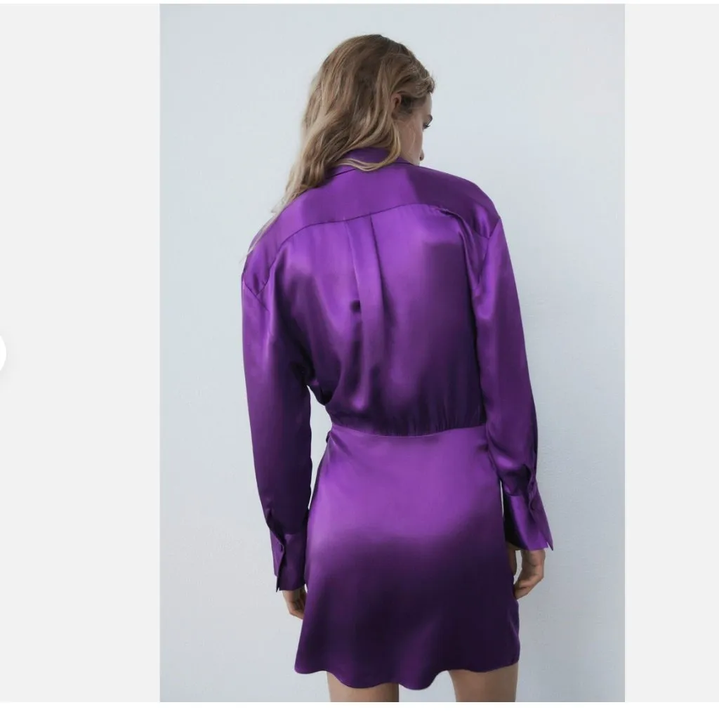 NWT Zara Satin Effect Wrap Dress Purple 2143/042 Bloggers Fav - Image 8