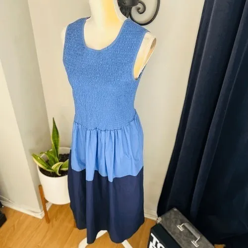 FRENCH CONNECTION Rhodes Colorblock Smocked Poplin‎ Dress, Size 8, Blue, NWT - Image 16