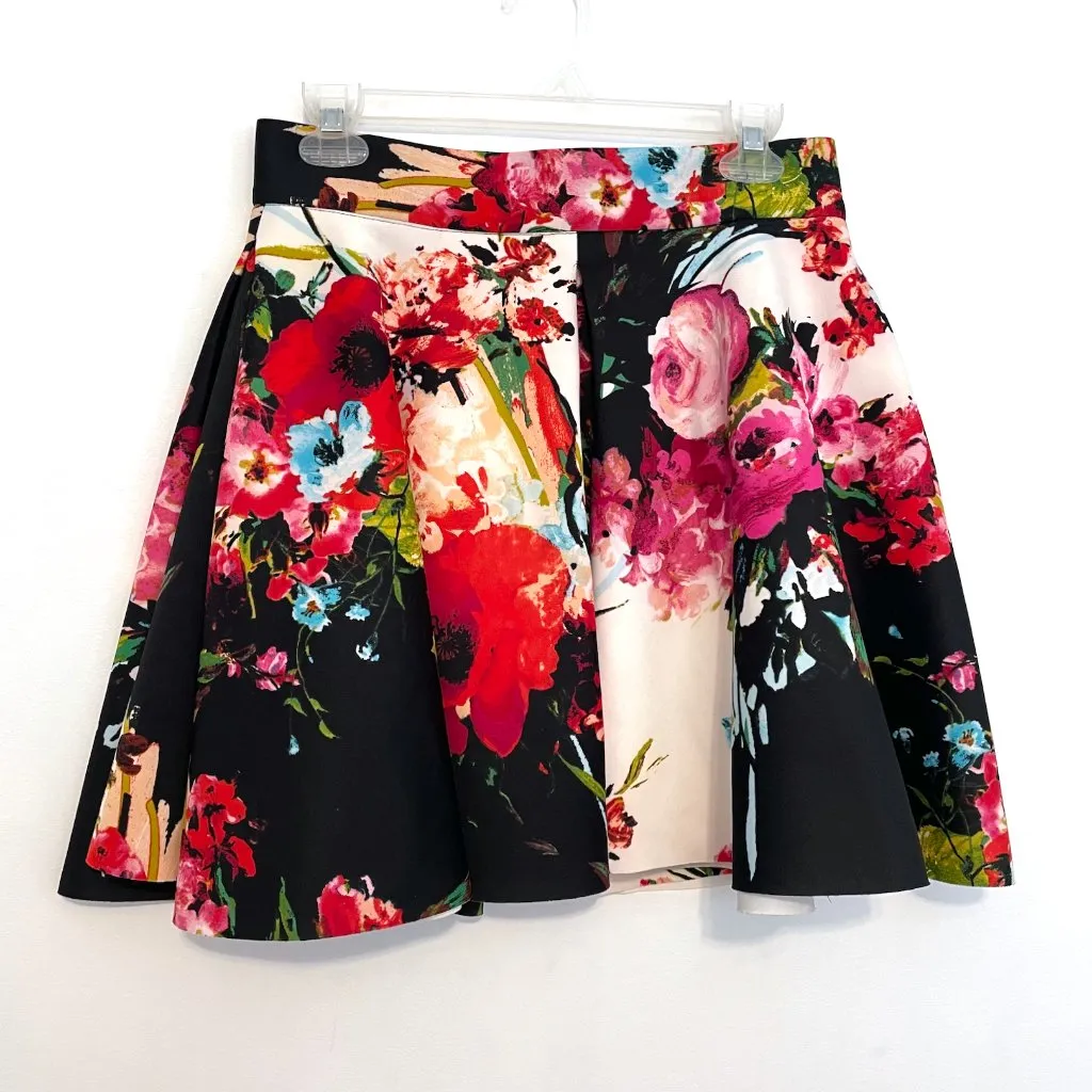 AQUA BLOOMINGDALES Floral Inverted Pleat Skirt Neoprene Mini Skirt Multi A-Line - Image 2