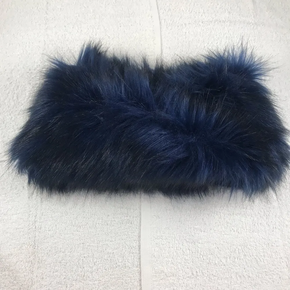Faux navy blue fur Boa head piece - Image 4