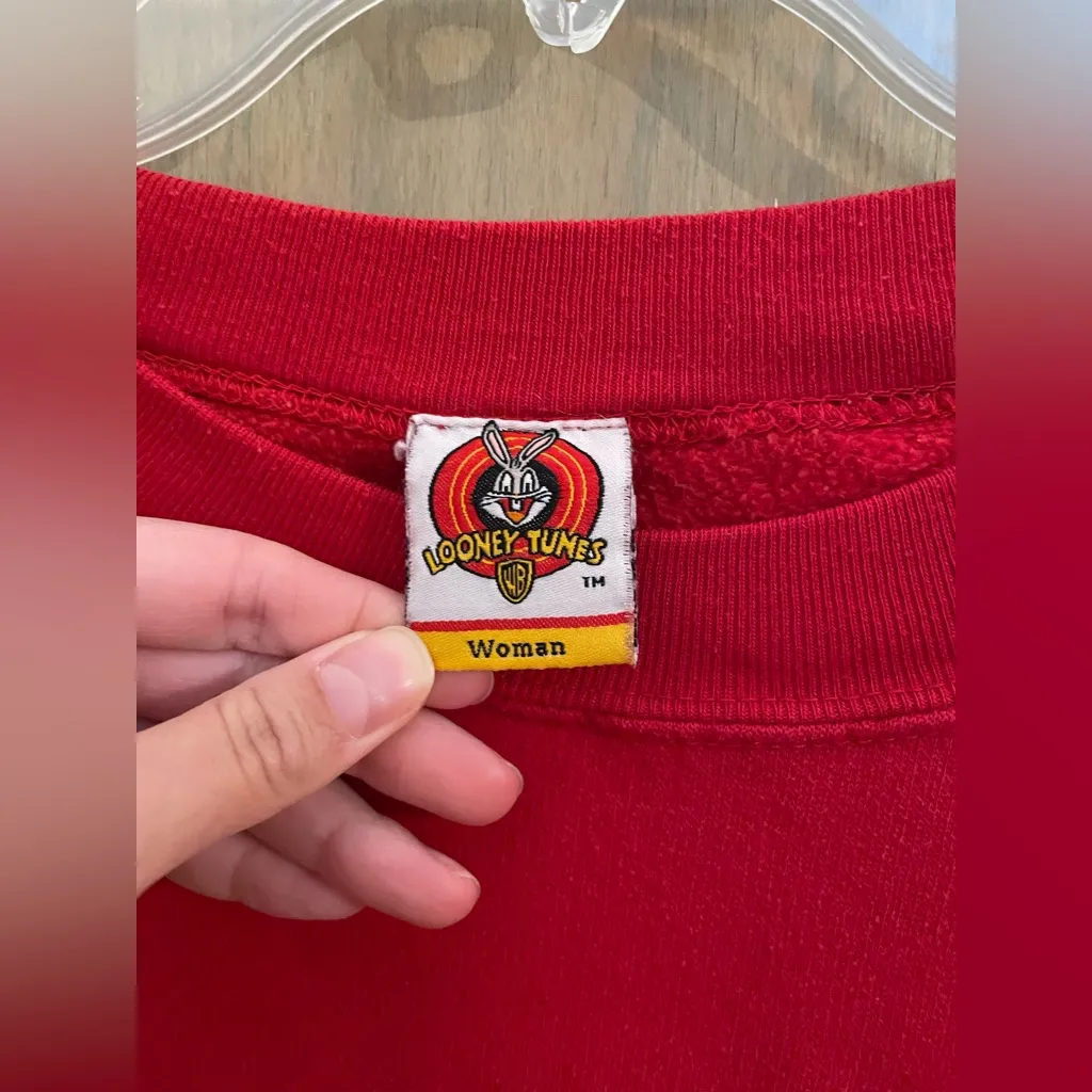 Vintage 90s Looney Tunes Tweety Bird Crewneck Sweatshirt Red Size XL - Image 3