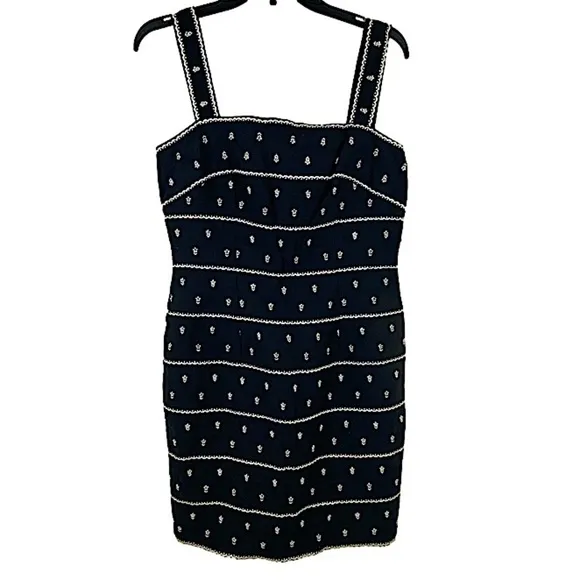 CMV Carmen Marc Valvo Black and White Embroidered Floral Print Dress Size 10 - Image 16