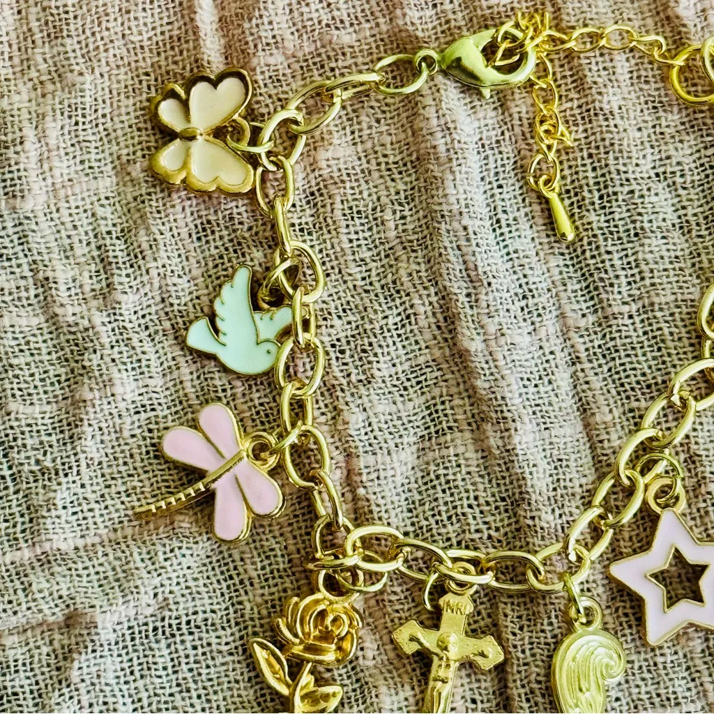 Gold and Pink Charm Bracelet - Image 3