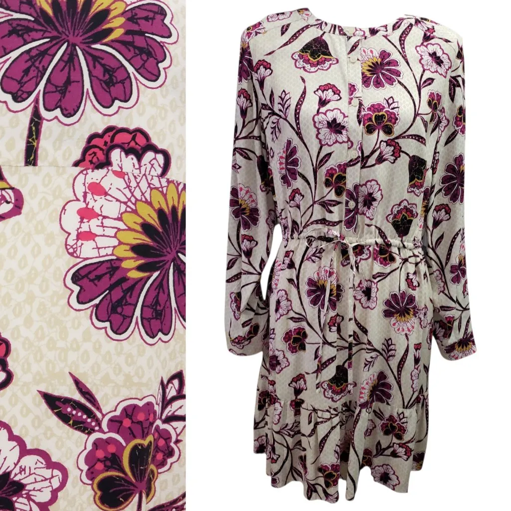 NWT LOFT Womens Long Sleeve Purple & Cream Knee Length Dress Medium - Image 2
