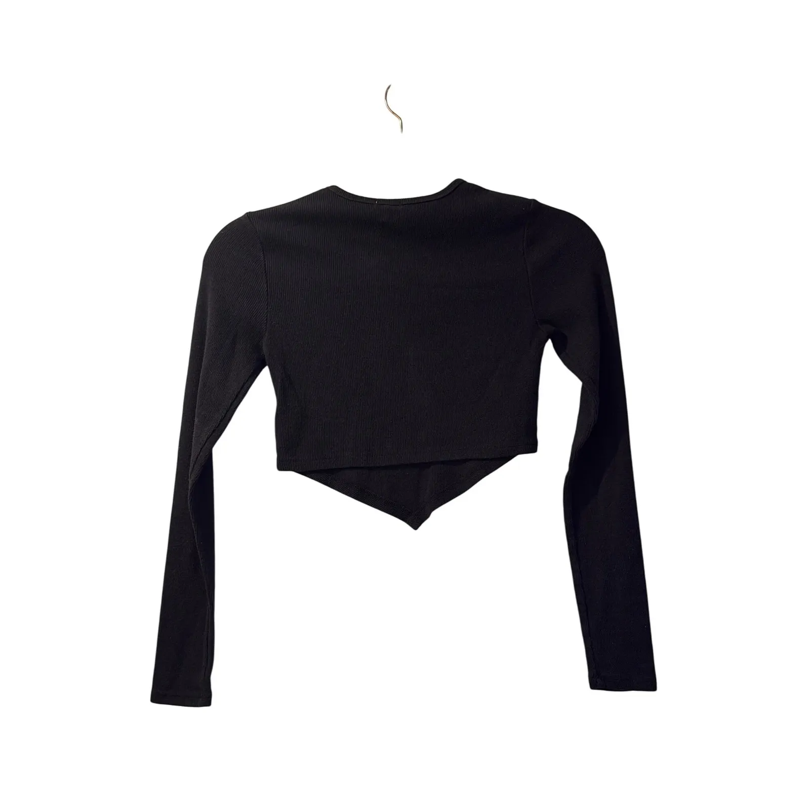 Black Long Sleeve‎ Ribbed Sharkbite Hem Sm Top–Y2K / Model Off Duty / Minimalist - Image 3
