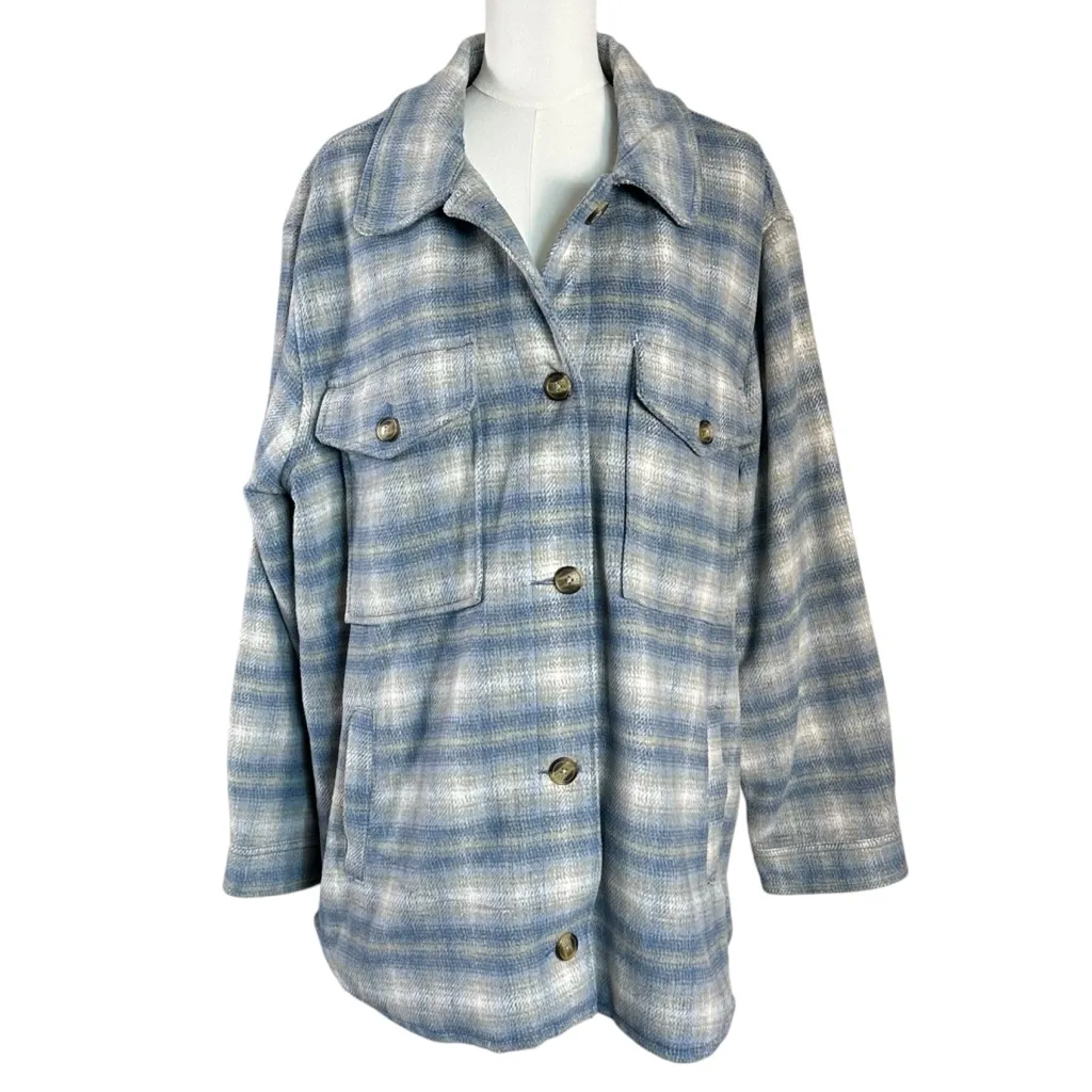 American Eagle Outfitters Plaid Flannel Shacket Jacket XL Light Blue Grey Grunge - Image 4