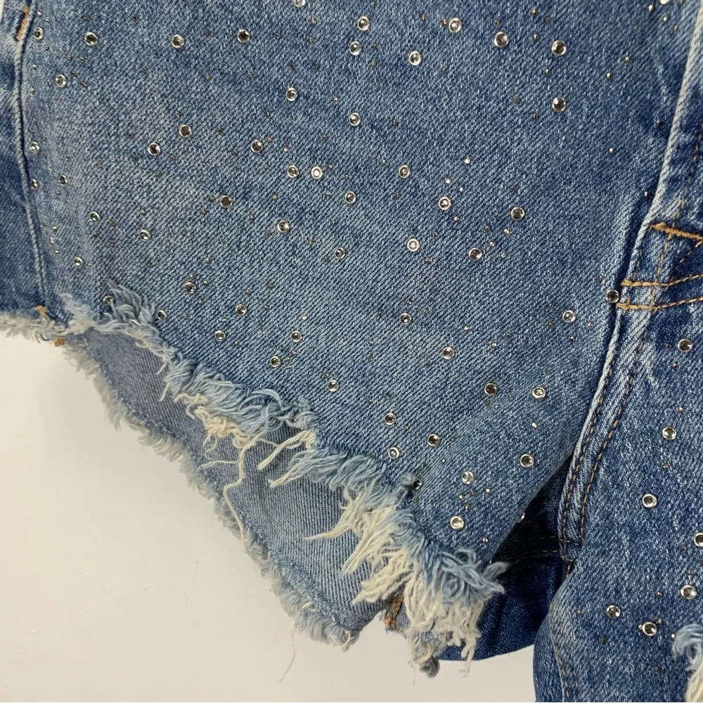 ZARA Denim distressed embellished high waisted shorts - Image 2