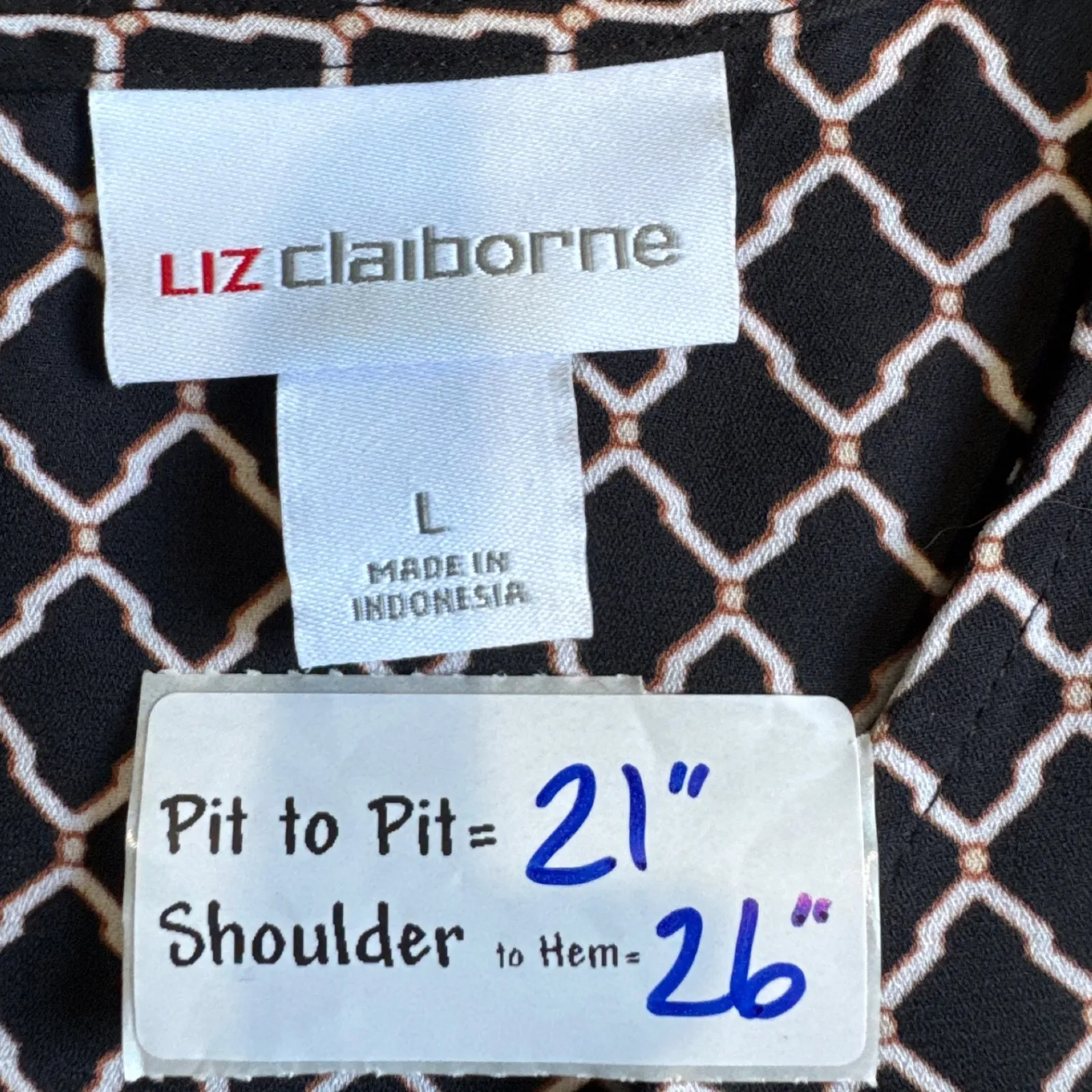 Liz Claiborne Black Diamond Print Floral Sleeveless Top - Size L - Image 3