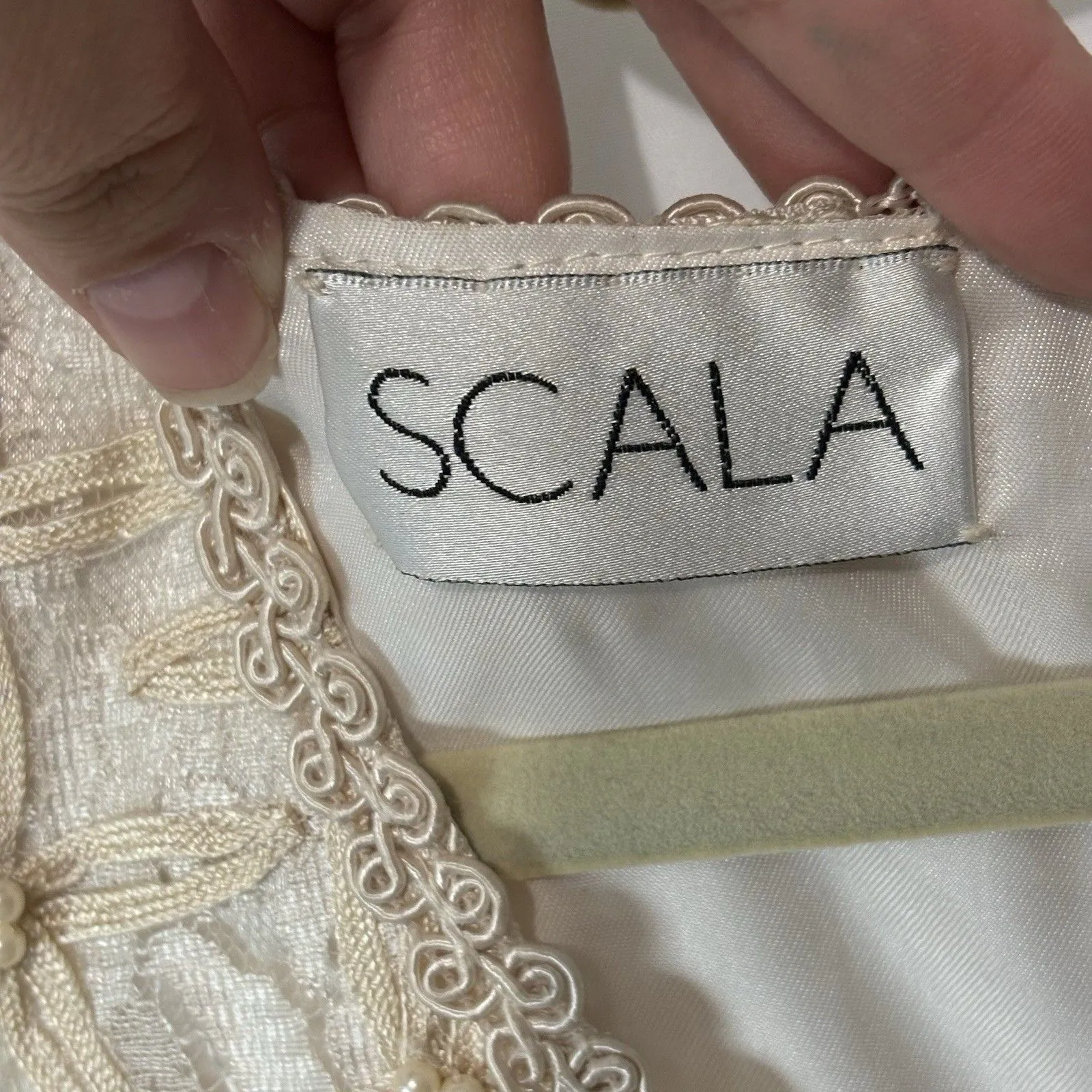 NWT Vtg Scala Dress XXL Cream Beige Lace Sequins Heavy Beading Evening Wedding - Image 9