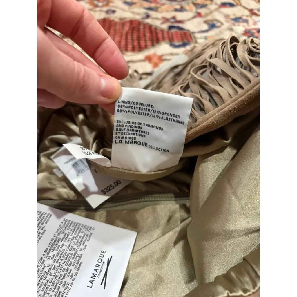 NWT Lamarque Collection Tan Suede Fringe Mini Skirt Leather Western Boho Size 6w - Image 7