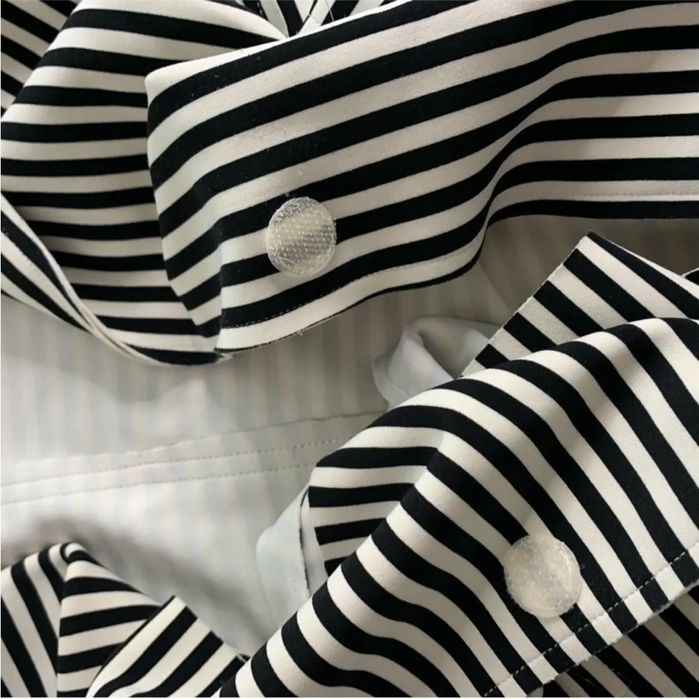 NORMA KAMALI Revolve Double Breast Blazer Jacket Collared Black & White Stripe M - Image 5