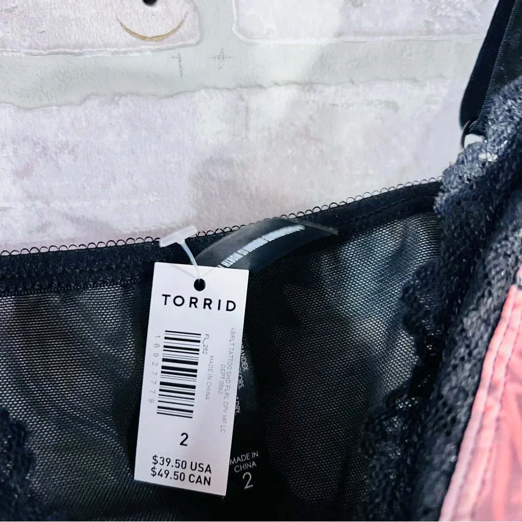 Torrid Curve NWT Lightly Lined Microfiber Bralette in Floral Print Size 2 Black - Image 7