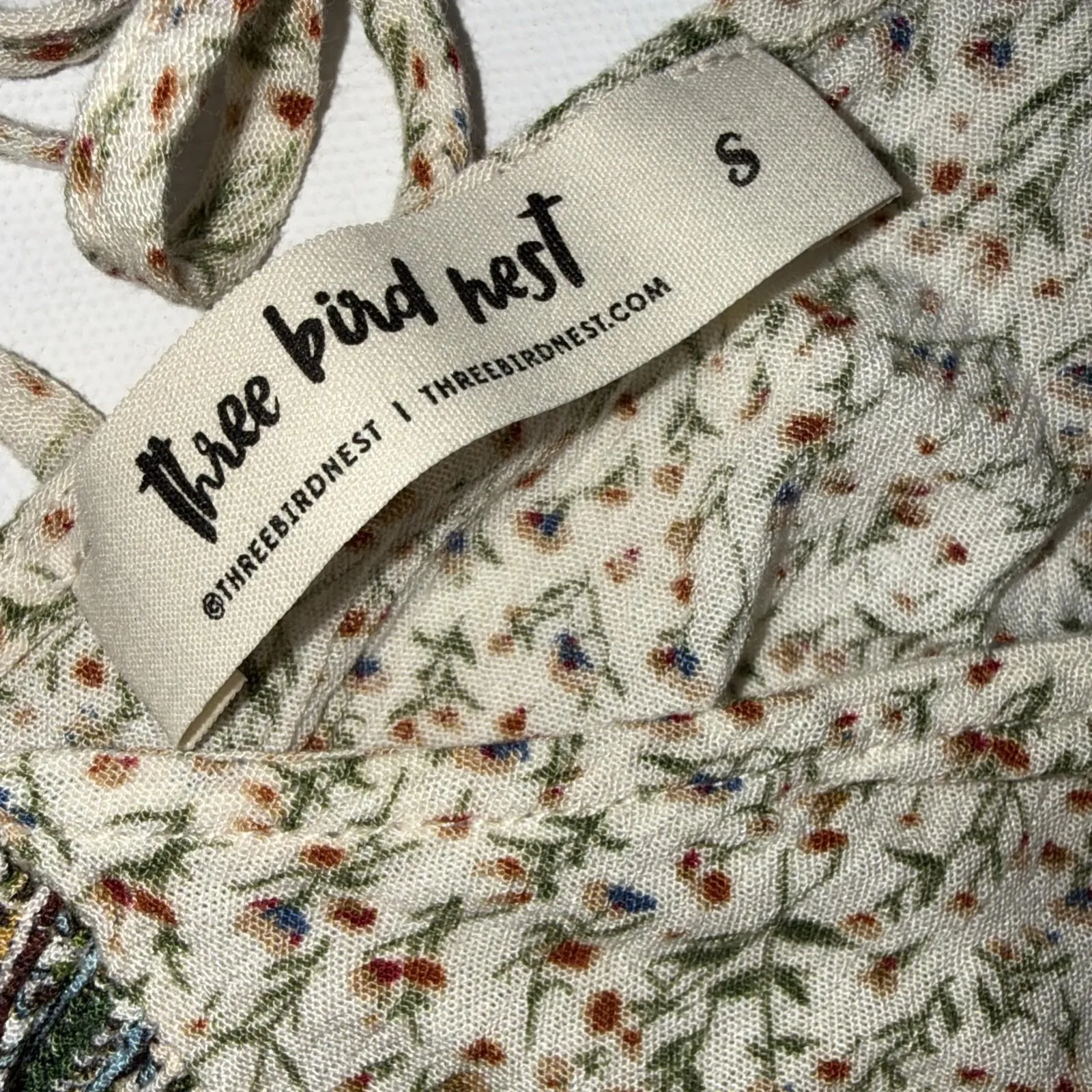 Three Bird Nest Gypsy Hippie Bell Sleeve Jaded Floral Boho Peasant Blouse Top Sm - Image 7