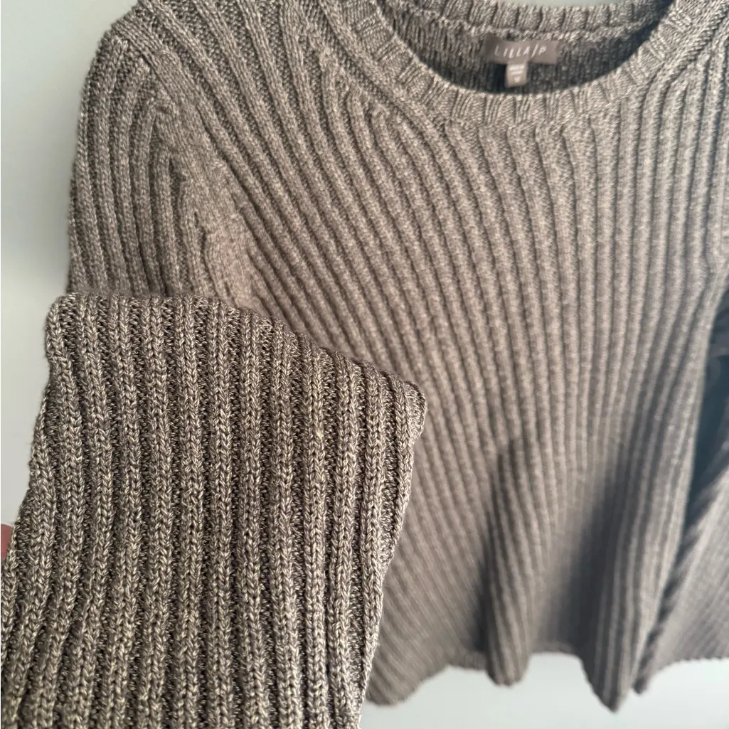 Lilla P Heathered Ribbed Crew Neck Sweater Brown Size M - Image 3