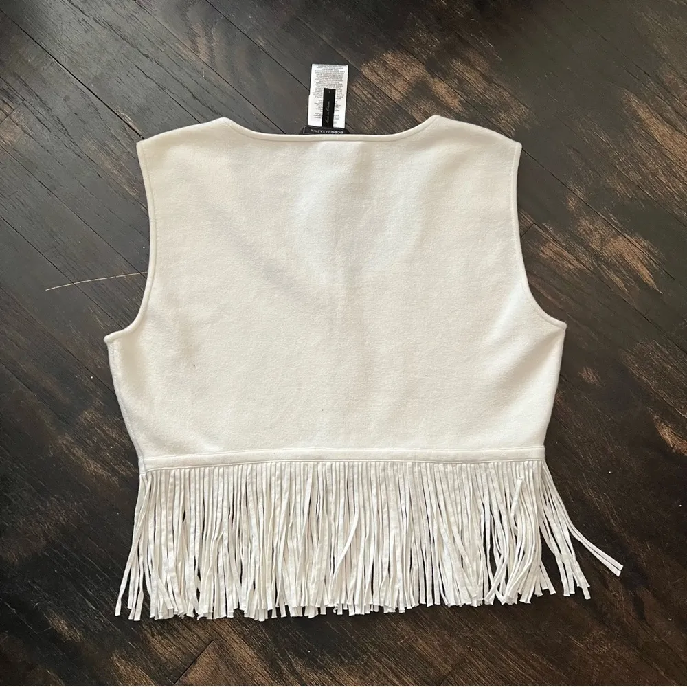 BCBG MAXAZRIA Jaleigh Women’s Cream Cotton Fringe Shell Tank Top Large like new - Image 3