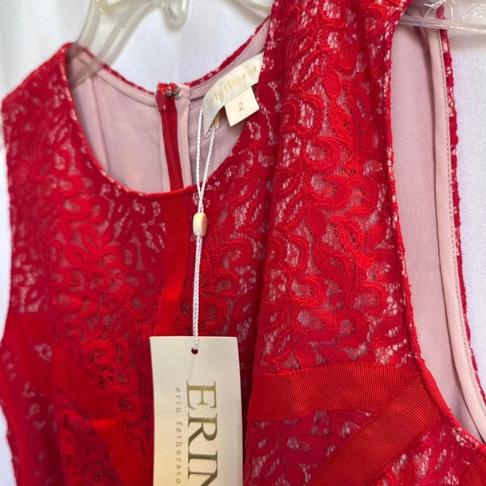 Erin Fetherstone NWT Red Lace‎ Dress with zipper back Women Size 2 - Image 5