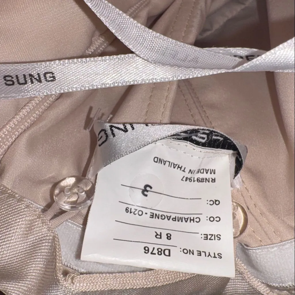 NEW Alfred Sung Strapless Satin Twill Column Gown Removable Train Sz 8 Champagne - Image 6