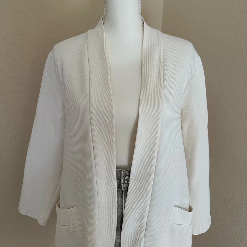 Eileen Fisher Ivory Organic Cotton Cardigan Sz S Sweater Quiet Luxury Open Front - Image 3