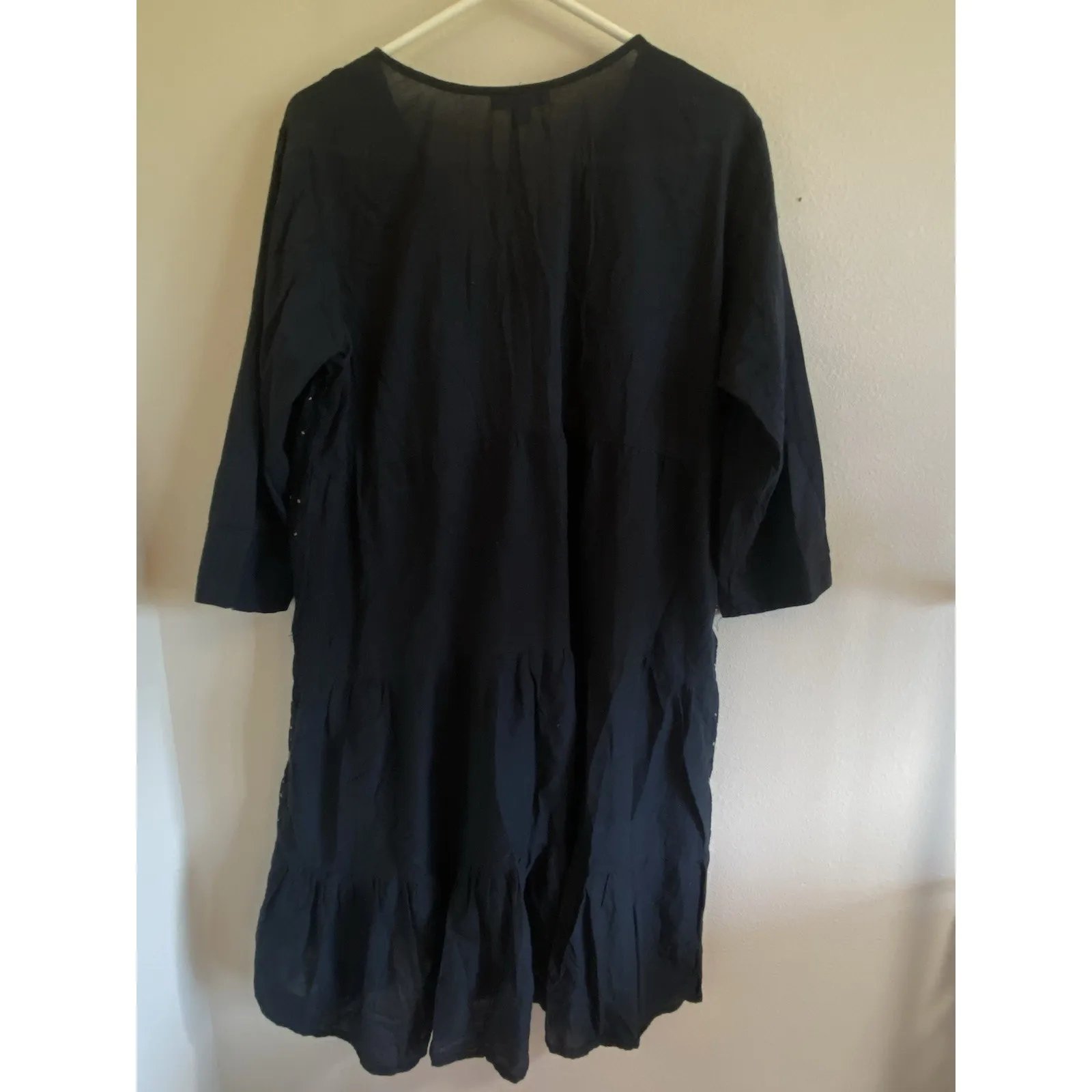 Shade Amour Black Embroidered Floral Vneck Tie‎ Front Cotton Dress Boho Large - Image 8