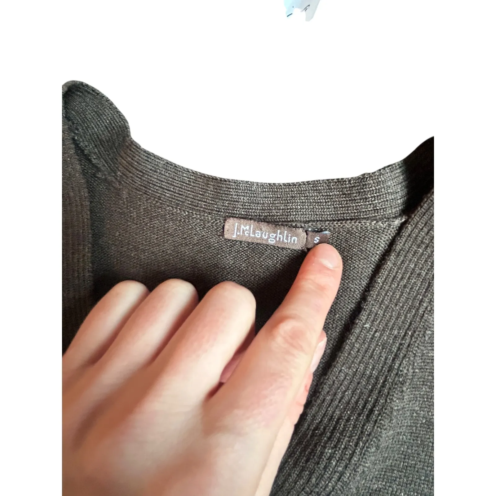 J McLaughlin Wool V Neck Short Sleeve Sweater Dress Pockets S Chocolate Brown - Image 2