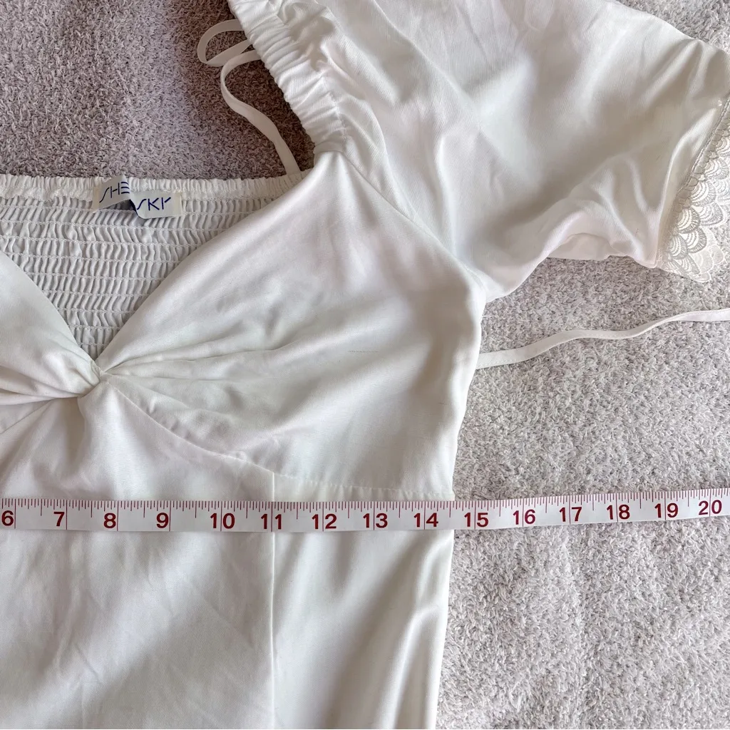 She + Sky•White Cotton Puff-Sleeve Fit & Flare Dress•Size S - Image 12