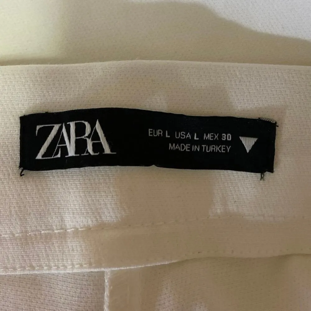 Zara White Flared High Waist Crop Formal Career Office Dress Pants Trousers Sz L - Image 4