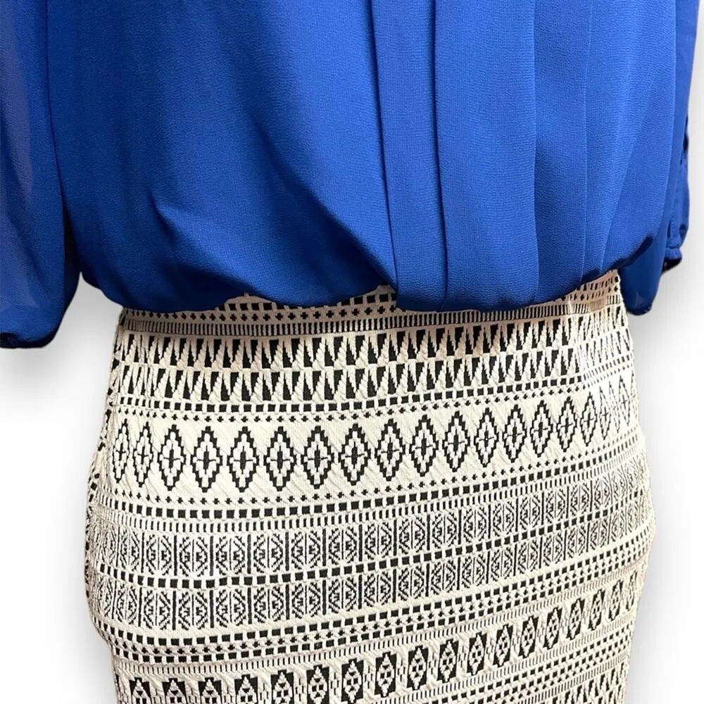 I.N. San Francisco 3/4 Split Sleeve Dress Royal Blue Black White Small - Image 2