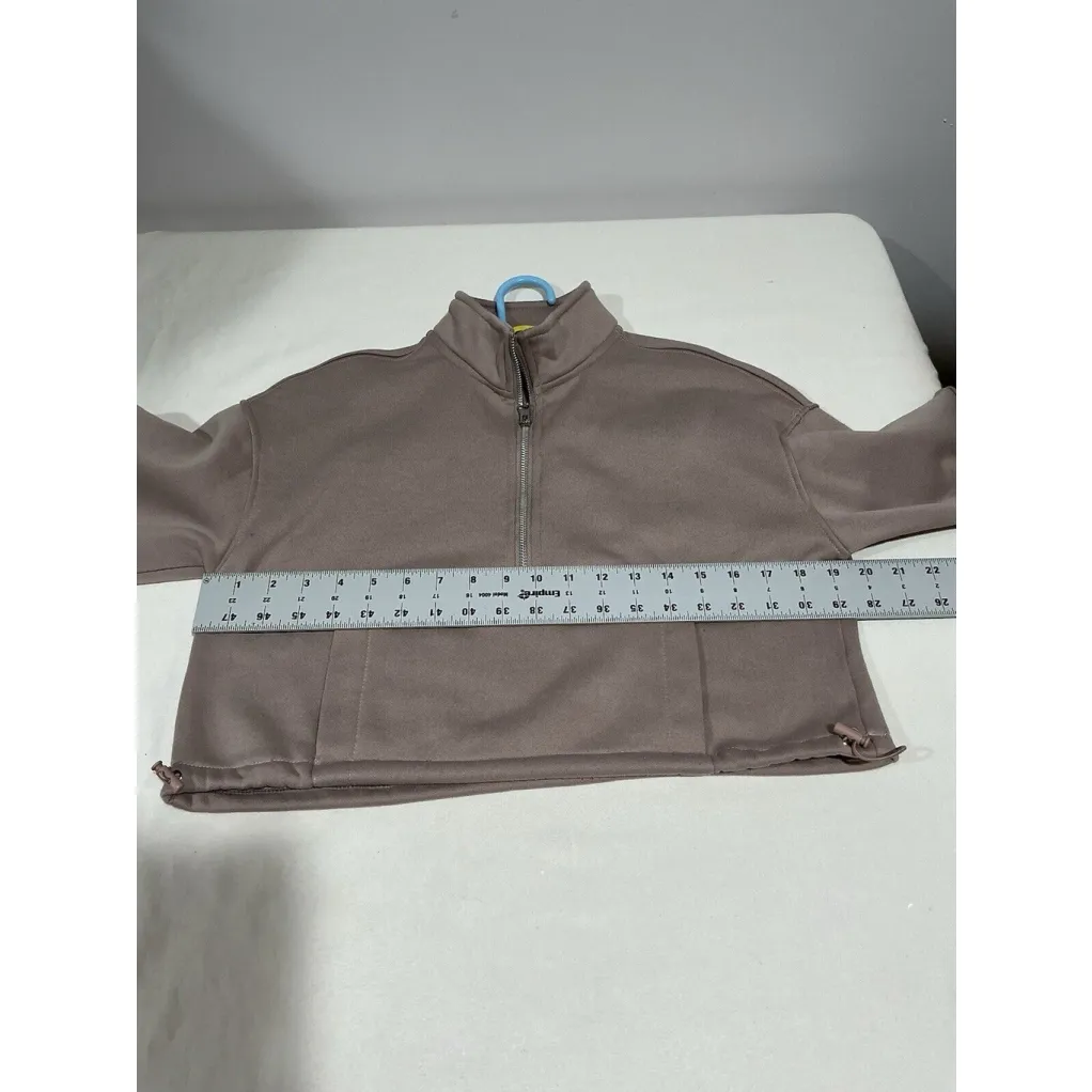 Woman’s No Comment Fleece Mauve Small Mock Neck Drawstring Short Sweatshirt - Image 6