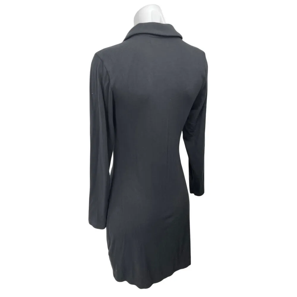 Abercrombie & Fitch Black Ruched Button Up Long Sleeve Mini Polo Sweater Dress M - Image 2