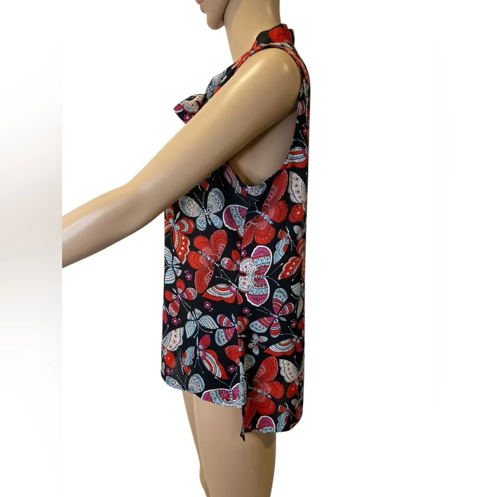 Tommy Hilfiger Butterfly Neck Tie Tank Sleeveless Top - Black and Red - Image 3