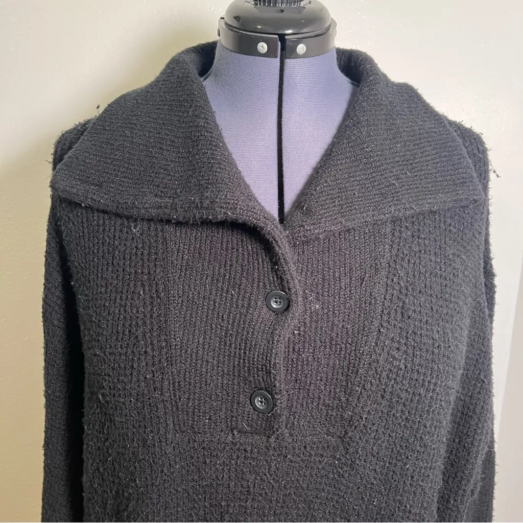 Aerie CozyUp Waffle Button Sweater Black L - Image 4