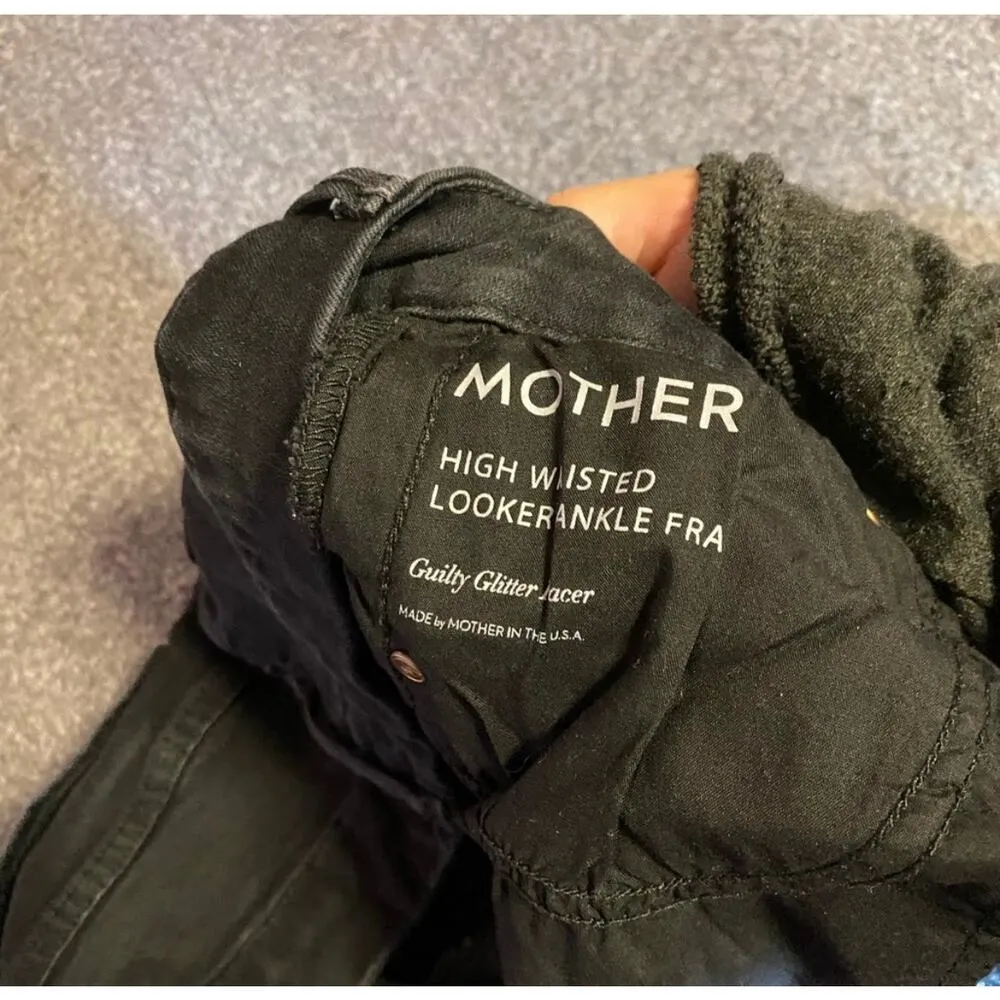 MOTHER‎ High Waisted Looker Ankle Fray Guilty Glitter Racer Black Jeans Size 28 - Image 8