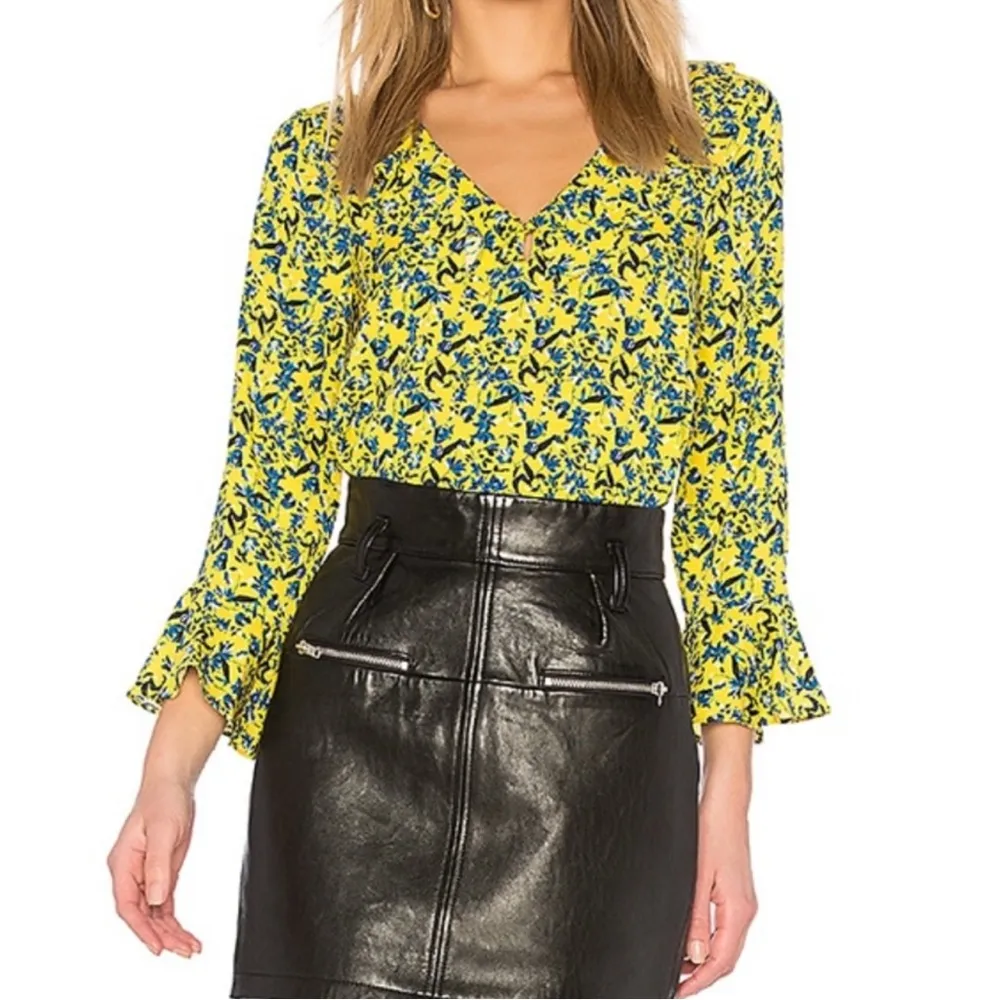 Tanya Taylor Yellow Floral Printed Silk Blouse‎ Size Small EUC - Image 2