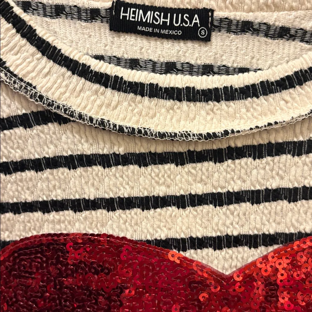 Heimish USA Striped Knit Sweater w/ Red Sequin Heart – Size Small – New - Image 3