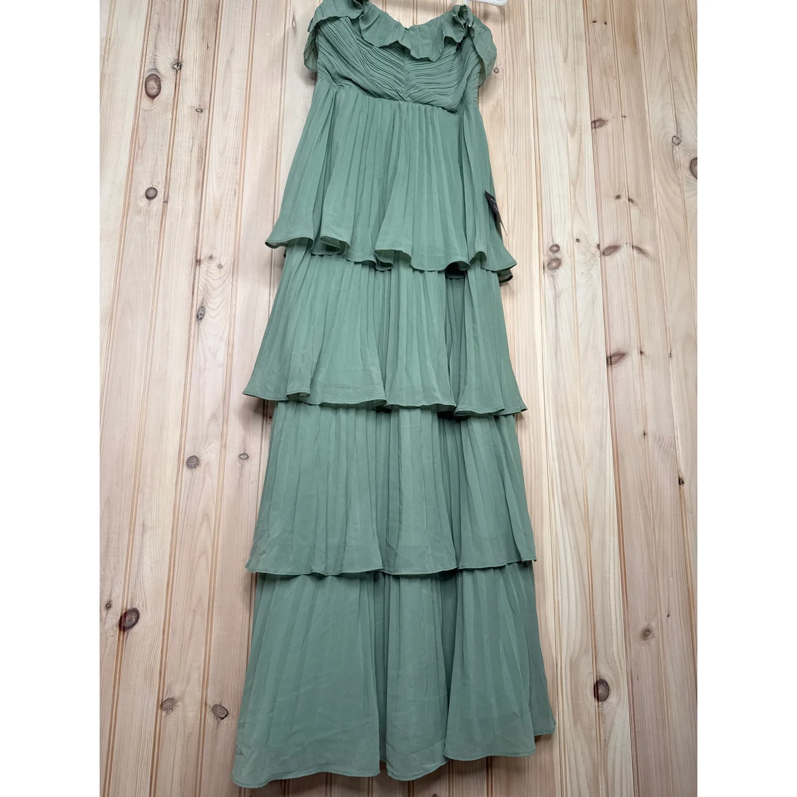 NWT Lulus Always Remarkable Sage Brush Pleated Off-the-Shoulder Maxi Dress Sz M - Image 6