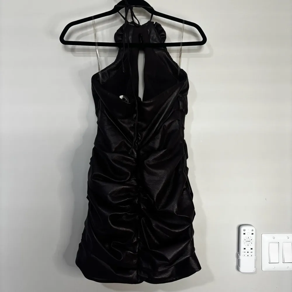 House of CB 'Olivia' Bitter Chocolate Vegan Leather Mini Dress NWT - Image 6