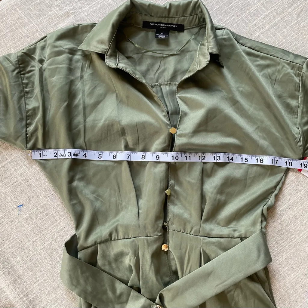 French Connection XS Satin Shirt‎ Dress Green Belted Midi Long Sleeve NWT - Image 8