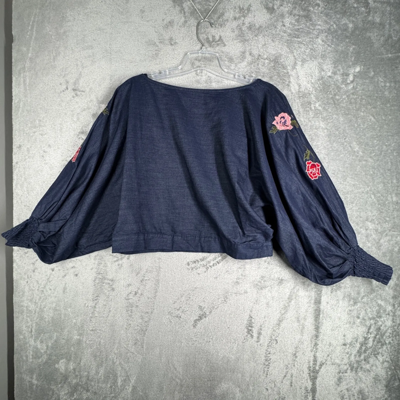 Nanette LaPore Shirt Blue Embroidered Floral‎ Flowers Blouse Boho Chic Large - Image 2