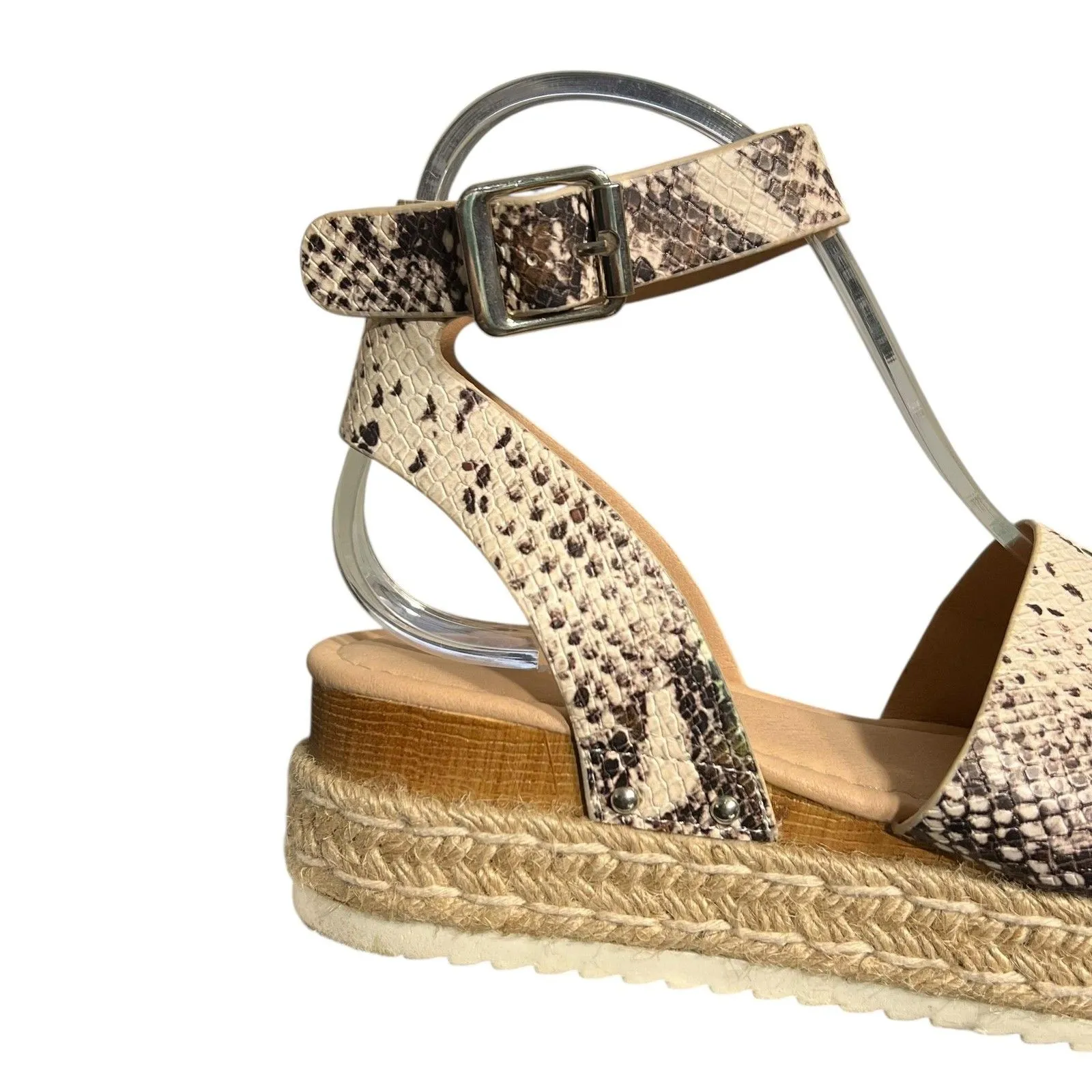CUSHIONAIRE Miranda Sandals Womens 8 Snake Print Espadrille Platform Boho Ankle - Image 8