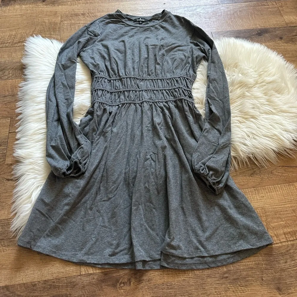 LULU’S Fashion Win Charcoal Grey Balloon Sleeve Mini Dress - Image 4