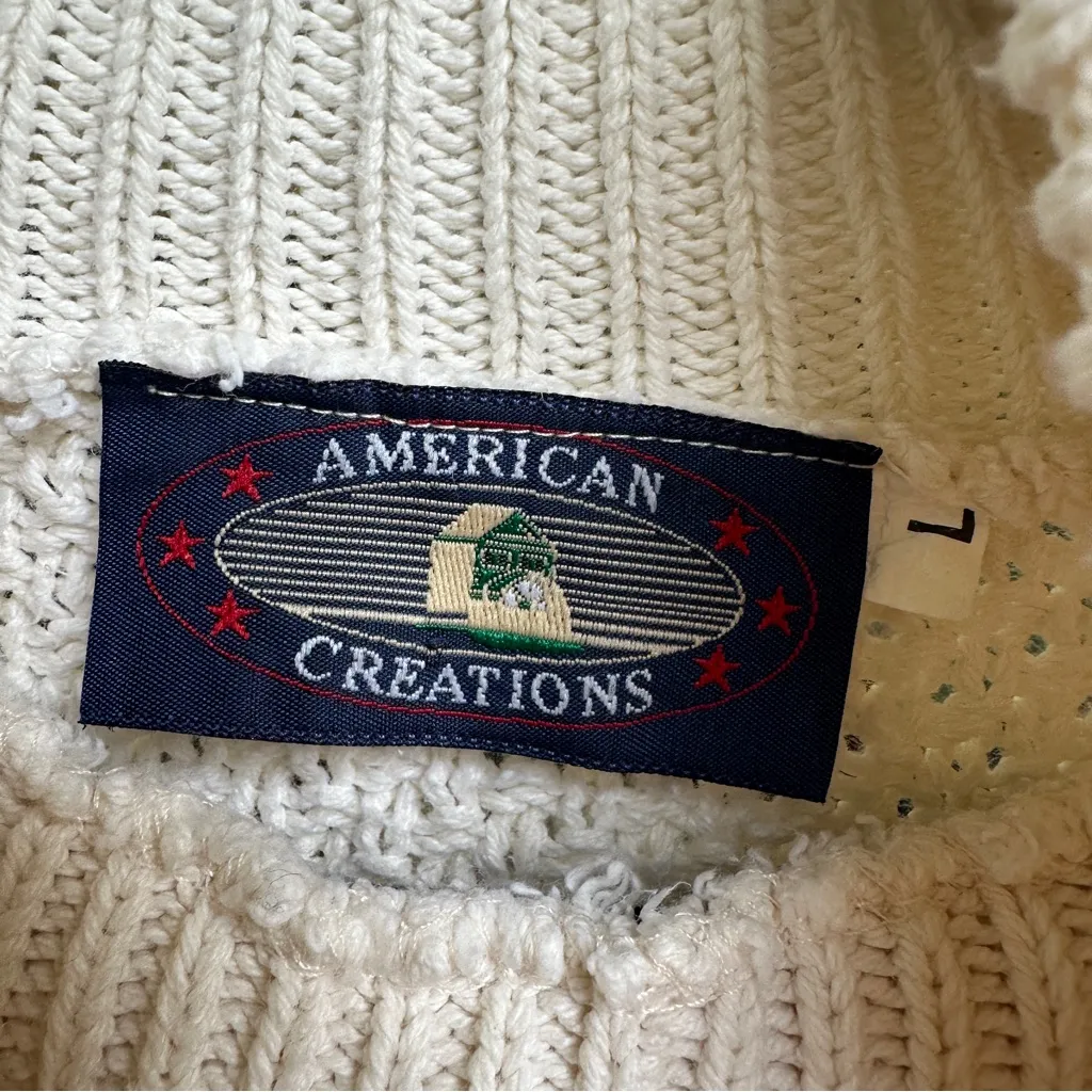Vintage 90s Fisherman Style Cable Knit Turtleneck Sweater Ivory Cotton USA L White Size XL - Image 3