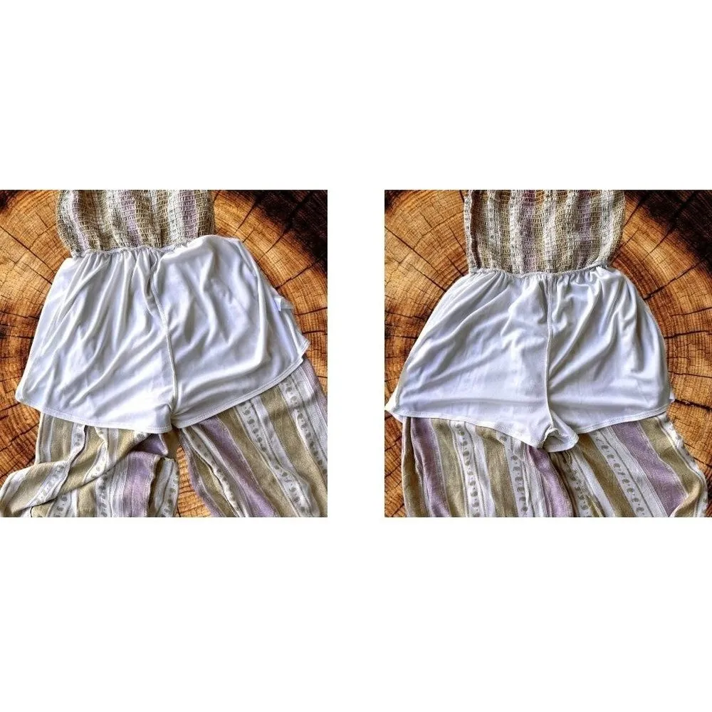 Peach Love California Jumpsuit Large Romper  Strapless Smock Wide Legs H… - Image 11